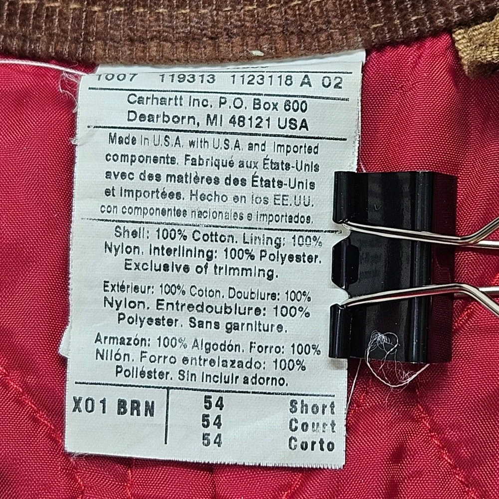 Carhartt X01 BRN Insulated Duck Canvas Coveralls Mens 54 Short Brown Made In USA